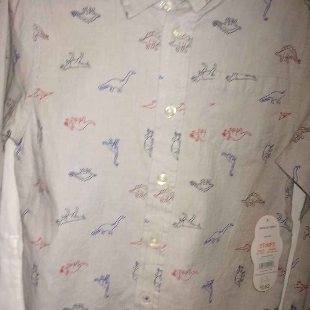 5t Boys Dino Print Looking Sleeve Button Down